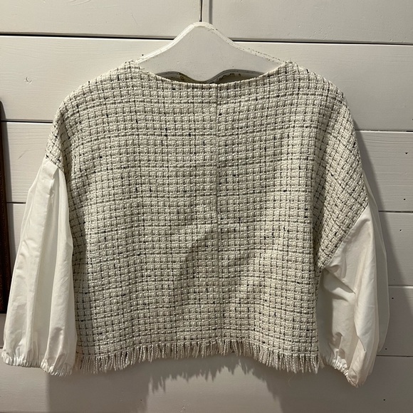 ZARA Bouclé Crop Top with 3/4 Balloon Sleeves – Size M - Picture 6 of 8